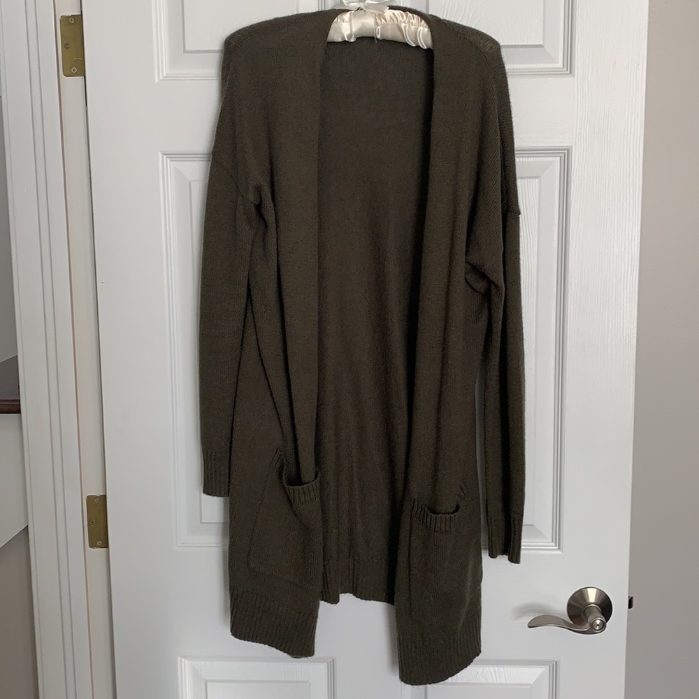Abound Olive Green Open Front Long Cardigan
